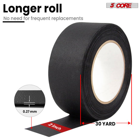 5 Core Gaffers Tape 2 Inch 30 Yards Professional Black Pro Gaff Tape Non Reflective Water Resistant