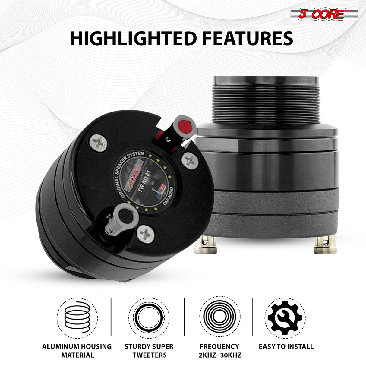 5Core Super Tweeter 2Pc 1" Car Audio Speaker 60W Max Power 4 Ohm Titanium Diaphragm Neodymium Magnet