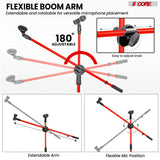 5 Core Microphone Stand Floor Pair Universal Adjustable 63" Tripod Mic Stands w Boom Arm