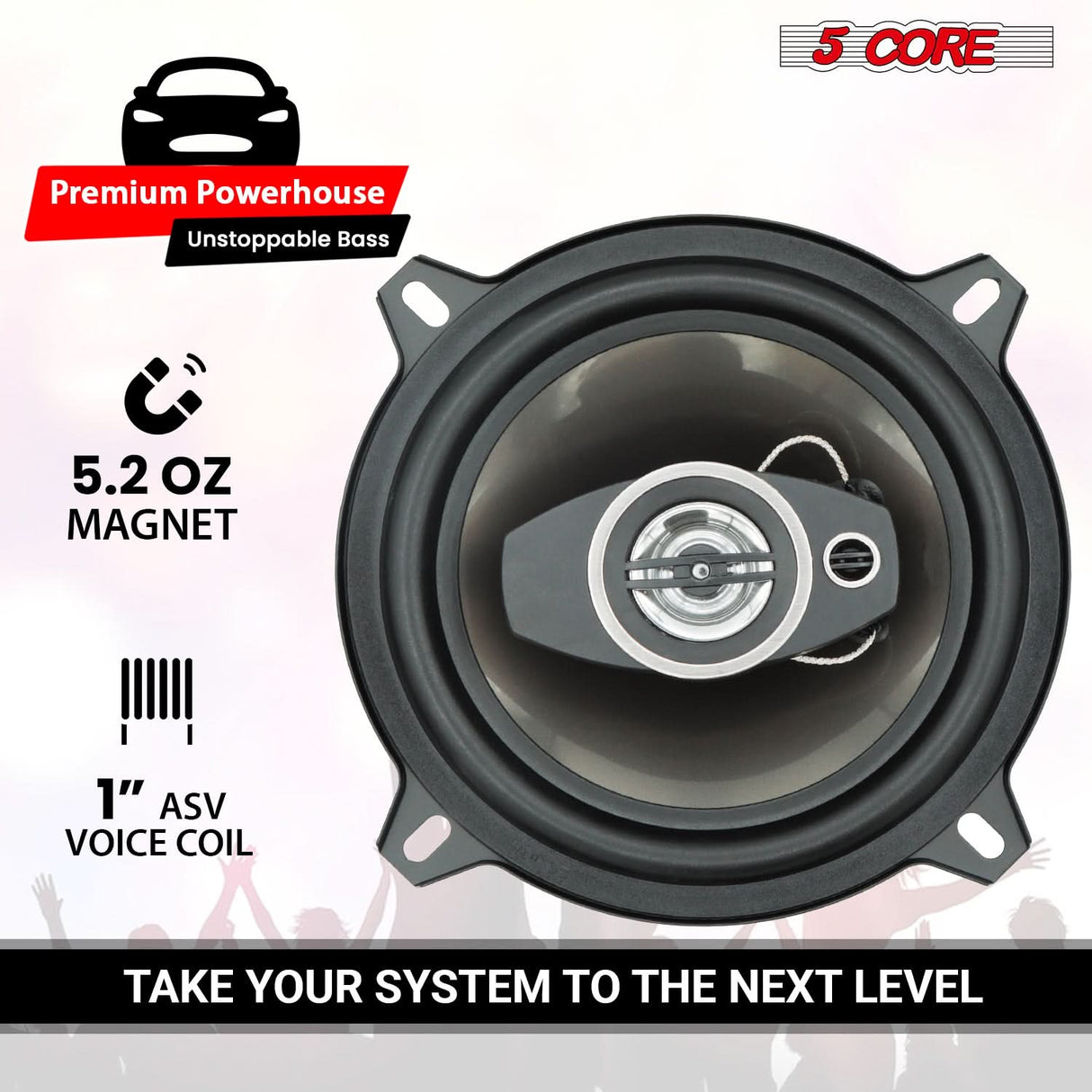 5Core Coaxial Car Door Speakers 5” Pair 350W 4Ohm 2 Way Component Subwoofer Audio w Super Tweeter