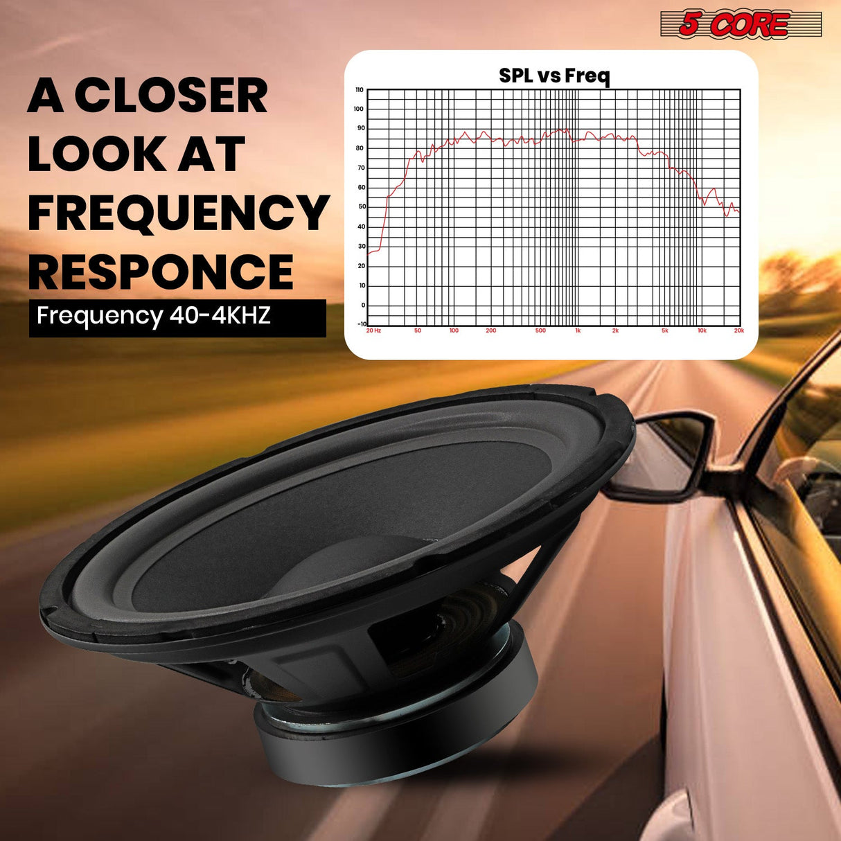 5 Core 10 Inch Subwoofer pair 600W Car Audio Sub Woofer 4 Ohm w Deep Bass Replacement Loud Speaker