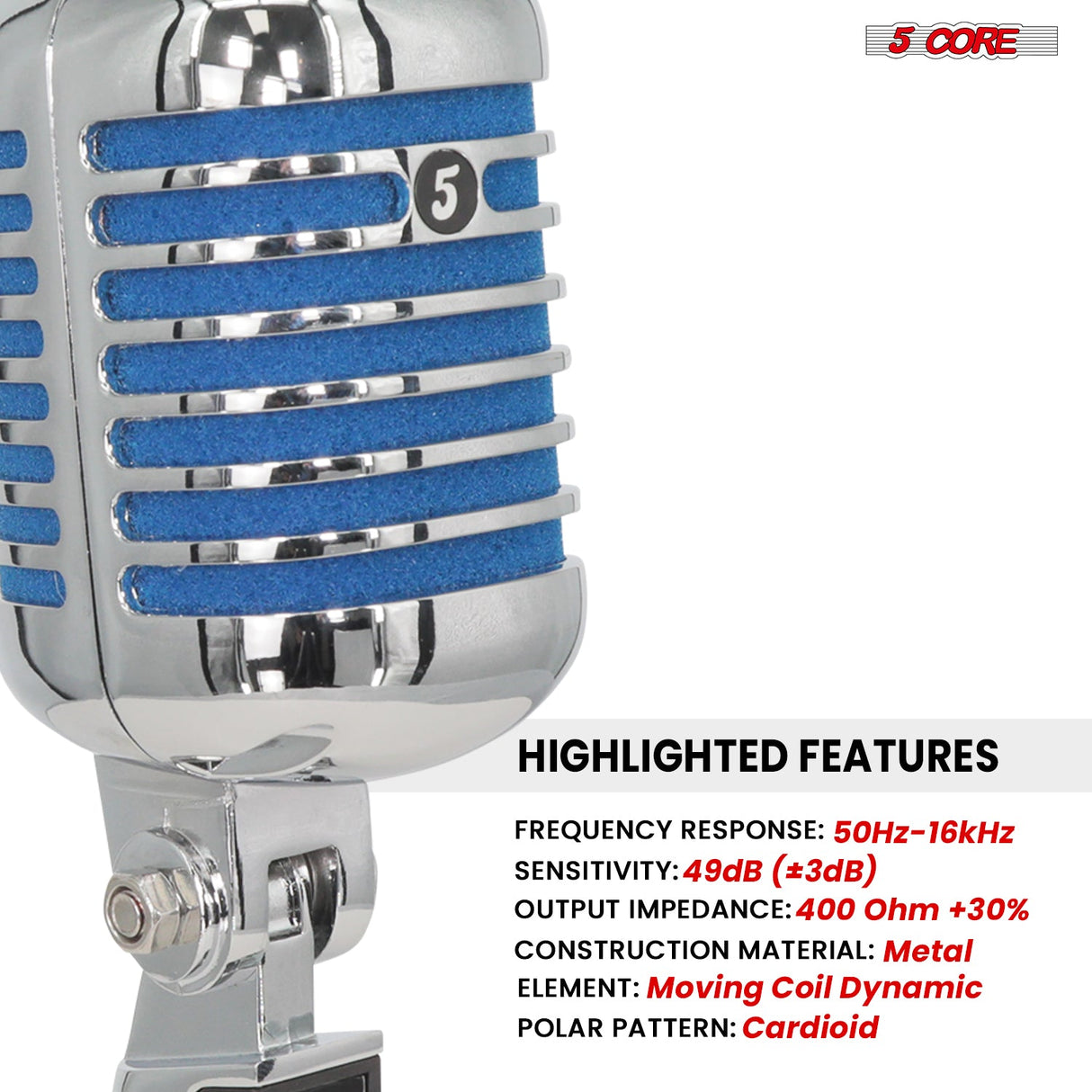 5Core Vintage Microphone Classic Dynamic Professional XLR Studio Retro Style Mic BLUE