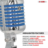 5Core Vintage Microphone Classic Dynamic Professional XLR Studio Retro Style Mic BLUE