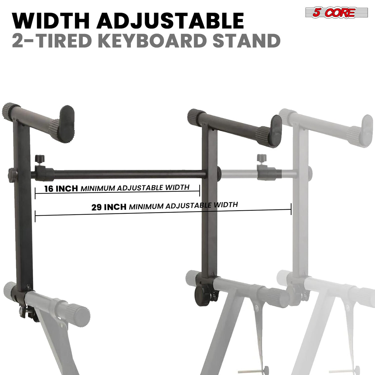 5Core 2 Tier Keyboard Stand Double X Style Adjustable Electric Piano Riser Holder