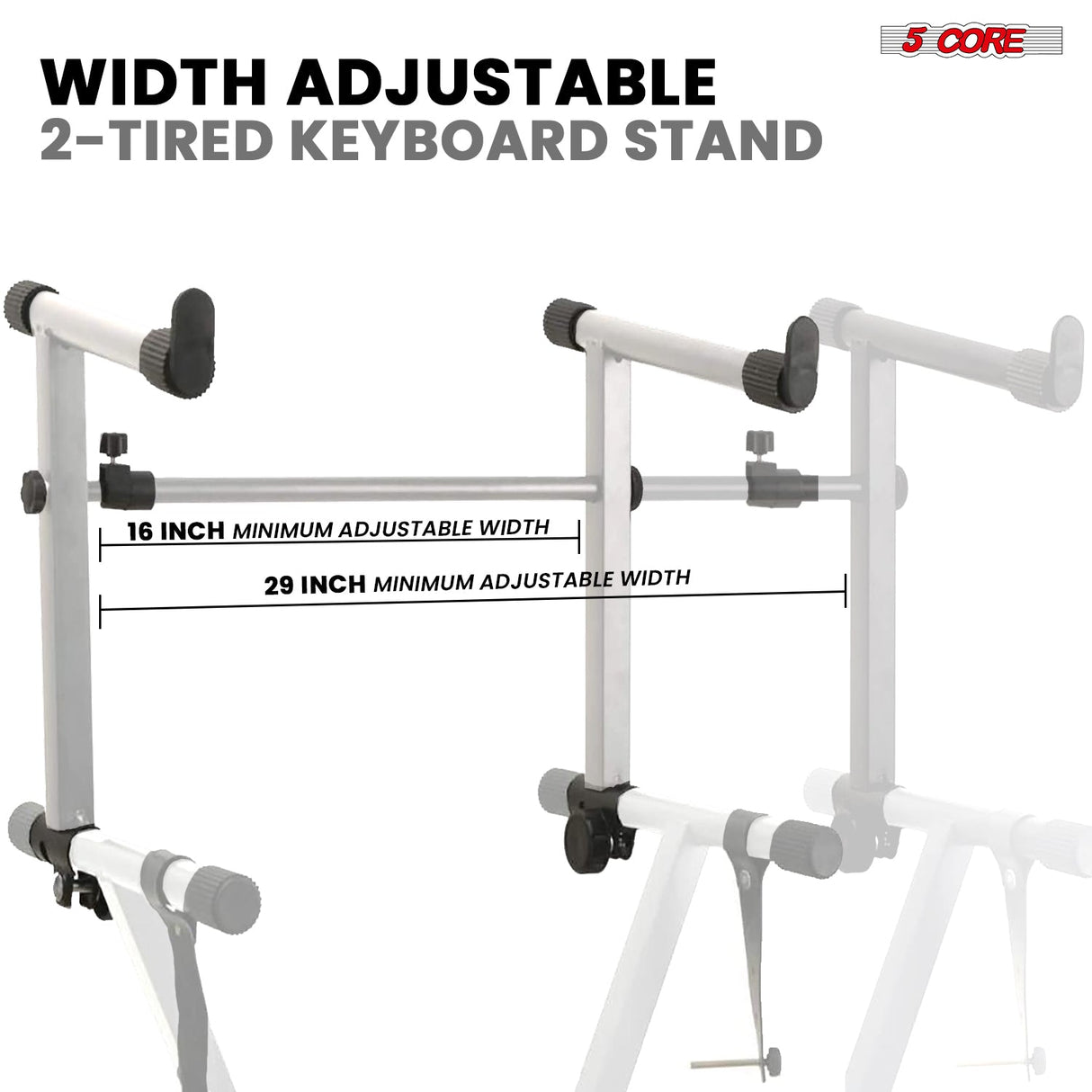 5Core 2 Tier Keyboard Stand Double X Style Adjustable Electric Piano Riser Holder