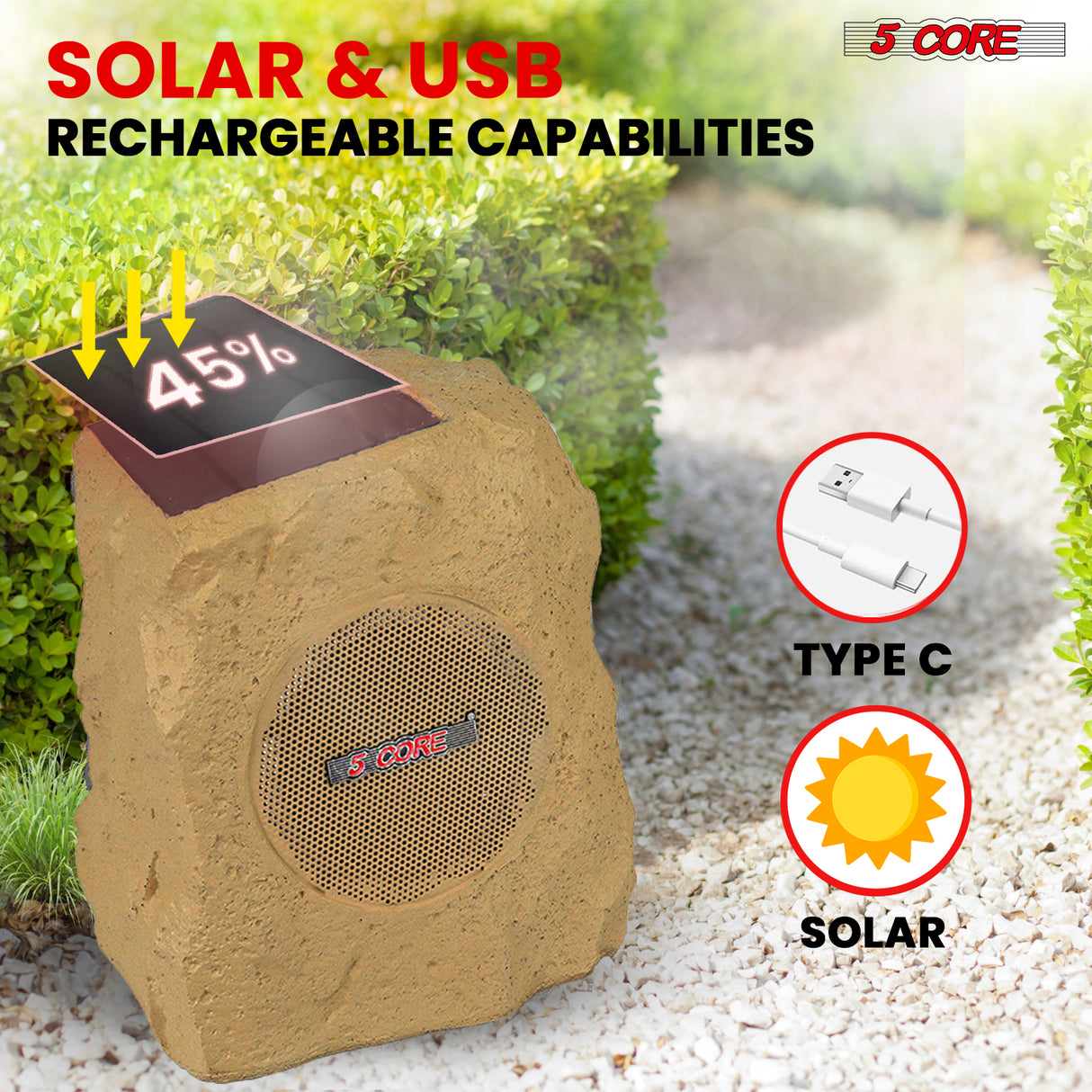 5 Core Outdoor Rock Speakers Pair 100W Bluetooth Waterproof Landscape Speaker for Patio Pool Outdoor