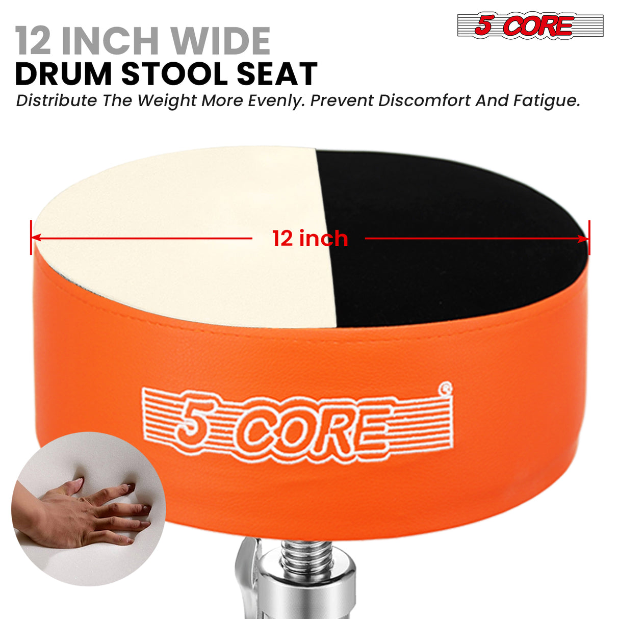5 Core Drum Throne 5" Padded Drummer Seat Adjustable Drumming Chair w Luxury Velvet Top