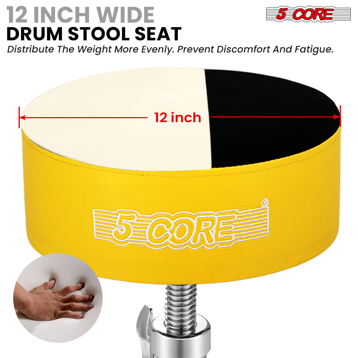 5 Core Drum Throne 5" Padded Drummer Seat Adjustable Drumming Chair w Luxury Velvet Top