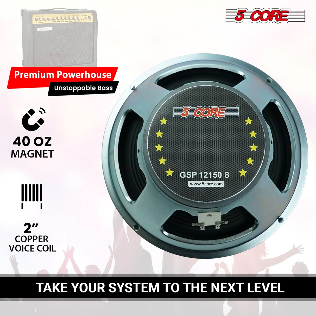 5 Core 12 Inch Guitar Speaker 300W Replacement 8 Ohm Amplifier Cabinet Driver