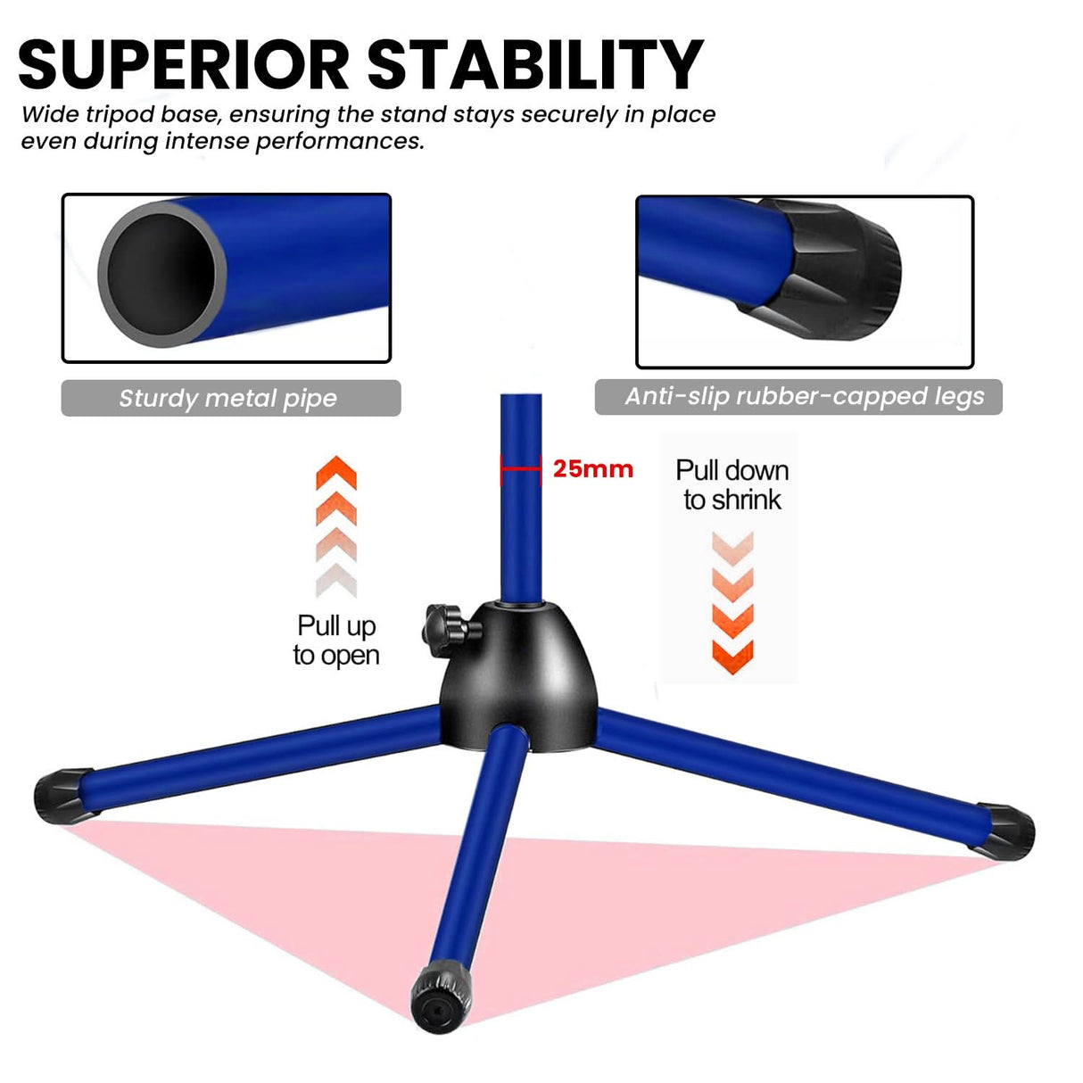 5 Core Mic Stand 2 Pcs Floor Height Adjustable Tripod Microphone Stands w Extending Telescoping Boom Arm