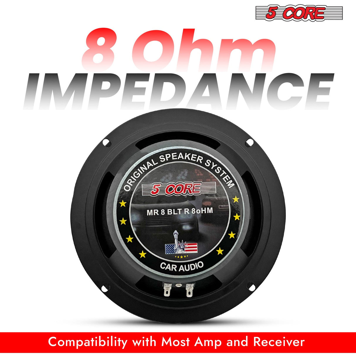 5Core 8 Inch Midrange Door Speaker 500W Subwoofer w Aluminum Bullet 8Ω Sub Woofer 1 PC