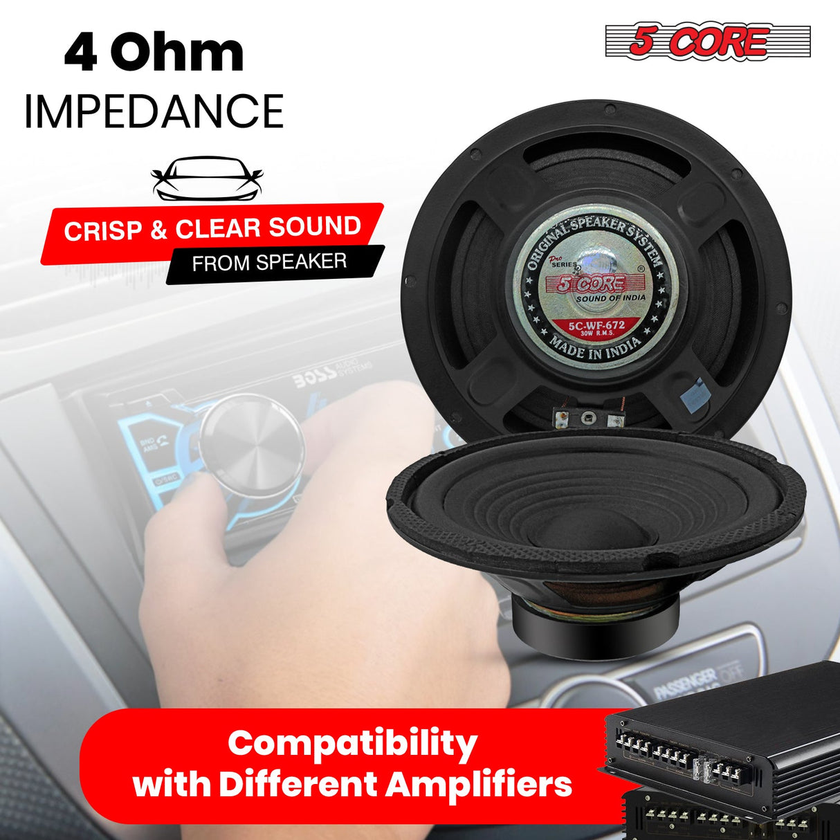 5Core 6.5 Inch Subwoofer speaker 300Watt Car Subwoofer 4Ohm Replacement Sub Woofer