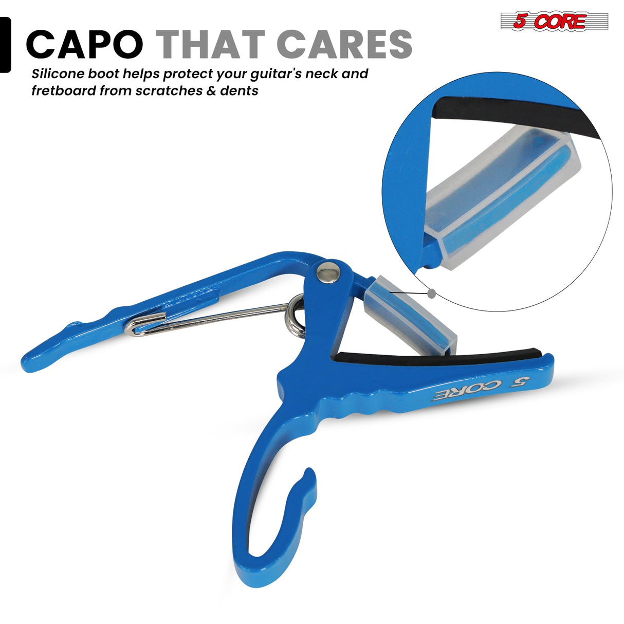 5Core Capo Aluminum Universal Guitar String Clip w Metal Spring + 6Pcs Guitar Picks + Carry Bag