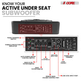 5Core 10 inch Slim Under Seat Car Audio Subwoofer 800W Built in Amplifier Sub Woofer LED Light