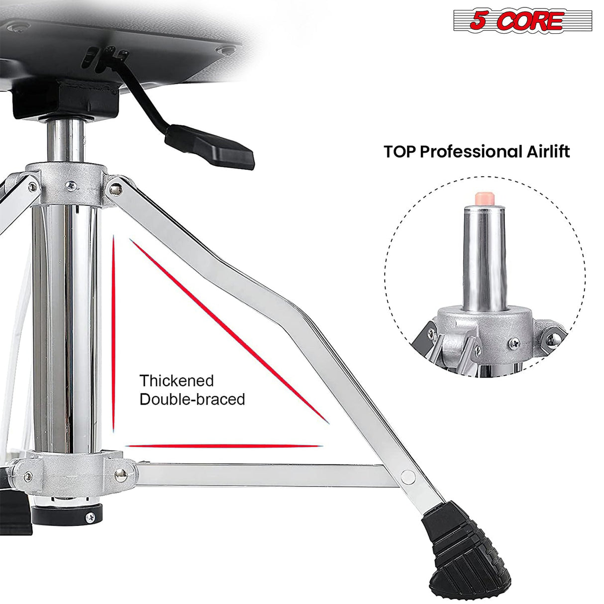 5Core Drum Throne 4" Cushion Padded Stool w Backrest Airlift Height Adjustable Chair w 441Lb Capcity
