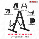 5 Core Guitar Stand A Frame Shape w Soft Foam Arm Non Slip Rubber for Acoustic Electric Bass Ukulele