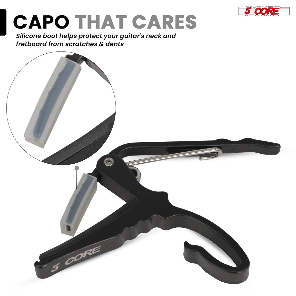 5Core Capo Aluminum Universal Guitar String Clip w Metal Spring + 6Pcs Guitar Picks + Carry Bag
