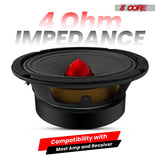 Durable 4 ohm 6.5" speaker designed for clear mids and minimal distortion