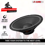 5 Core 15" Subwoofer 500W Car Audio Woofer 4 Ohm Impedance Replacement Deep Bass Sub w 60 Oz Magnet