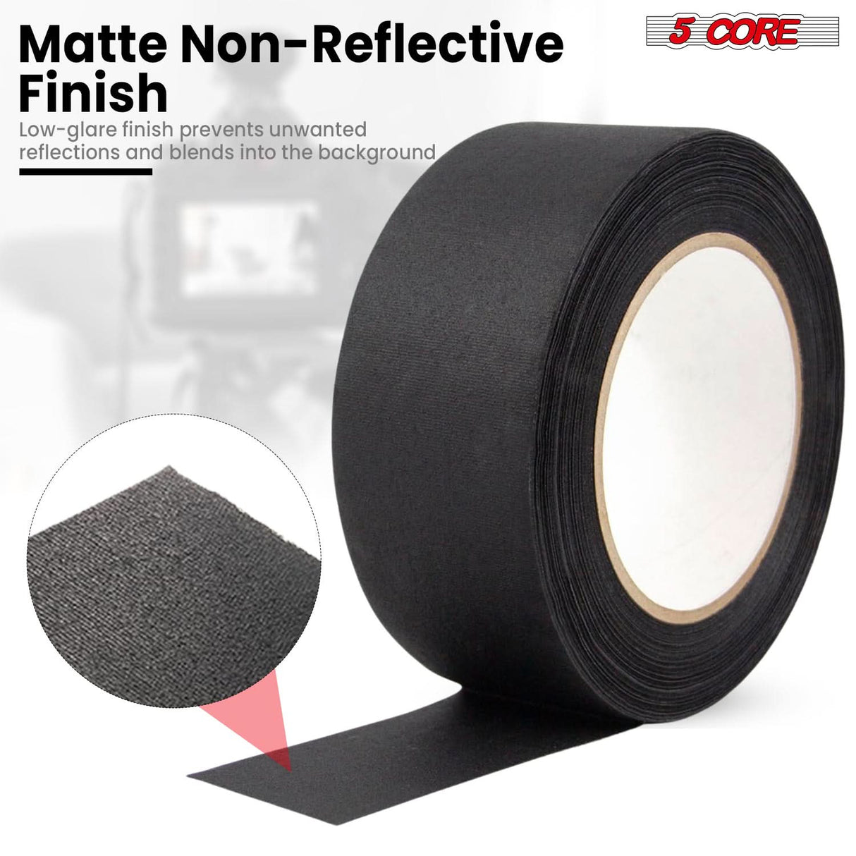 5 Core Gaffers Tape 2 Inch 30 Yards Professional Black Pro Gaff Tape Non Reflective Water Resistant