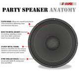 5 Core 12 Inch Speaker Pair 200W PA DJ Loudspeaker 8 Ohm Replacement Driver w 30 Oz Magnet