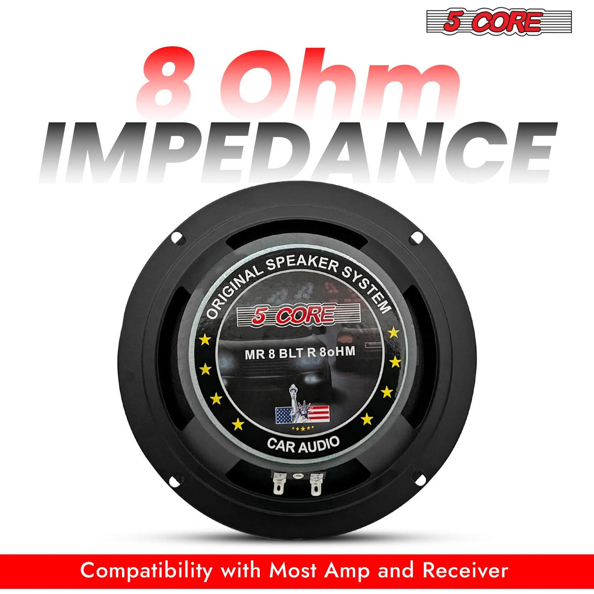Dual 8 inch midrange subwoofers optimized for clear and balanced output