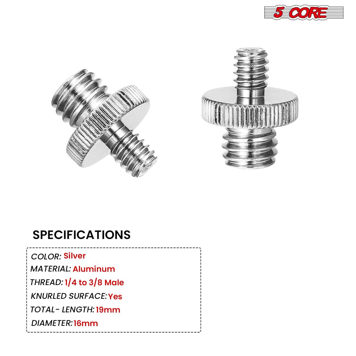 5 Core 3/8 to 1/4 Adapter 5Pcs Camera Mount Durable Tripod Screw Adapter for DSLR Monopod Microphone