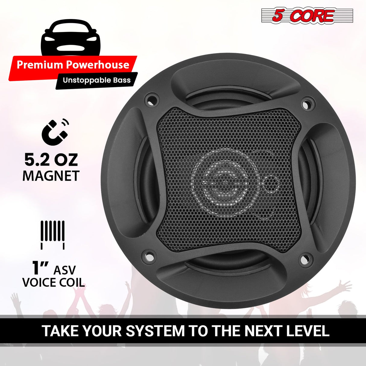 5 Core 2 Way 4" Car Speaker 250W Coaxial Component Speaker Universal Quick Easy Fit for Cars