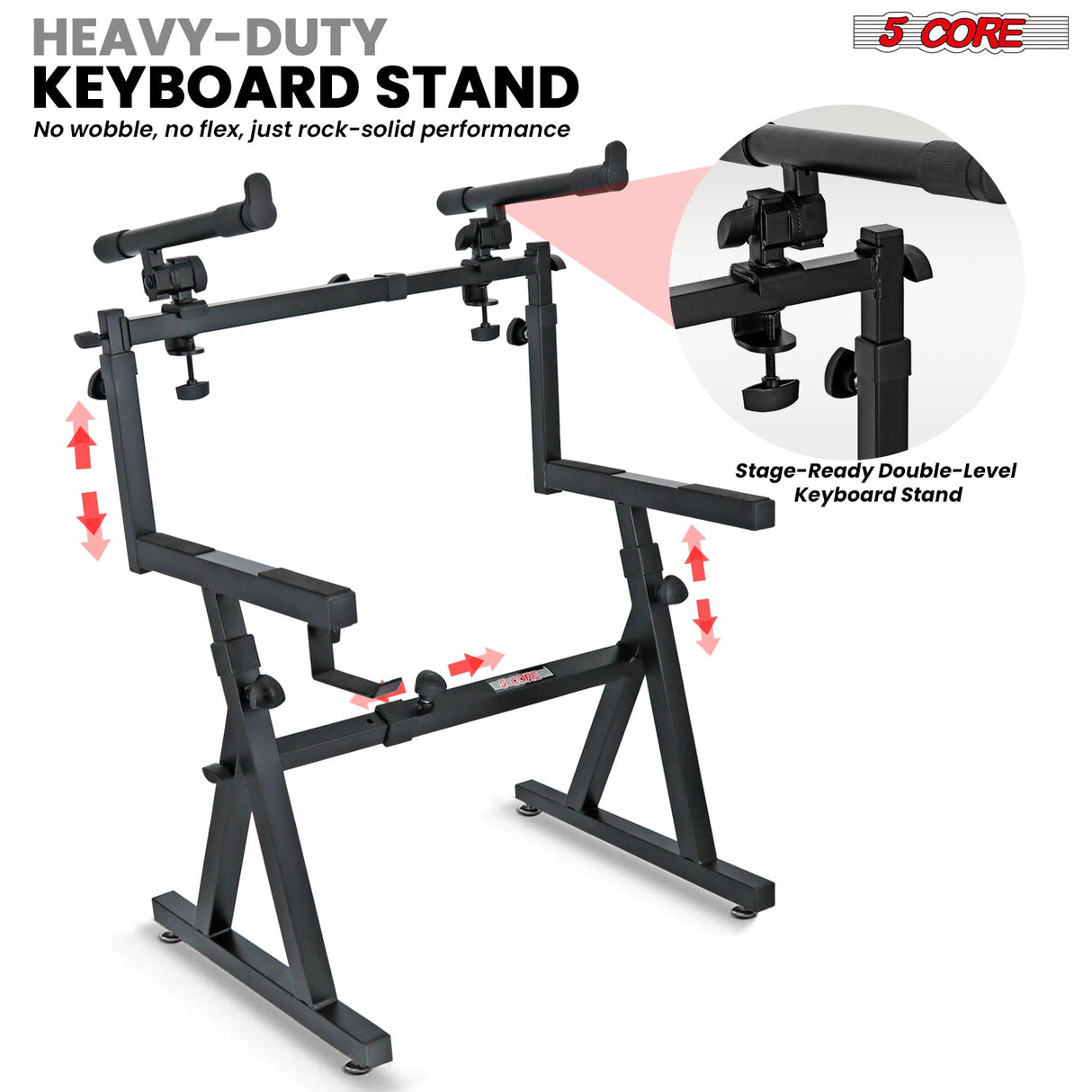 5Core 2 Tier Keyboard Stand Z Style Adjustable Heavy Duty Electric Piano Riser Holder