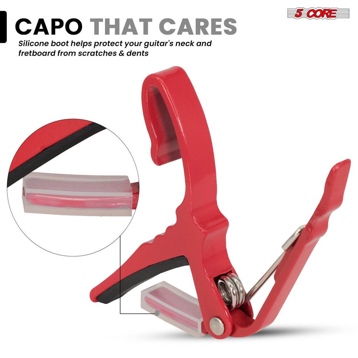 5Core Capo Aluminum Universal Guitar String Clip w Metal Spring + 6Pcs Guitar Picks + Carry Bag