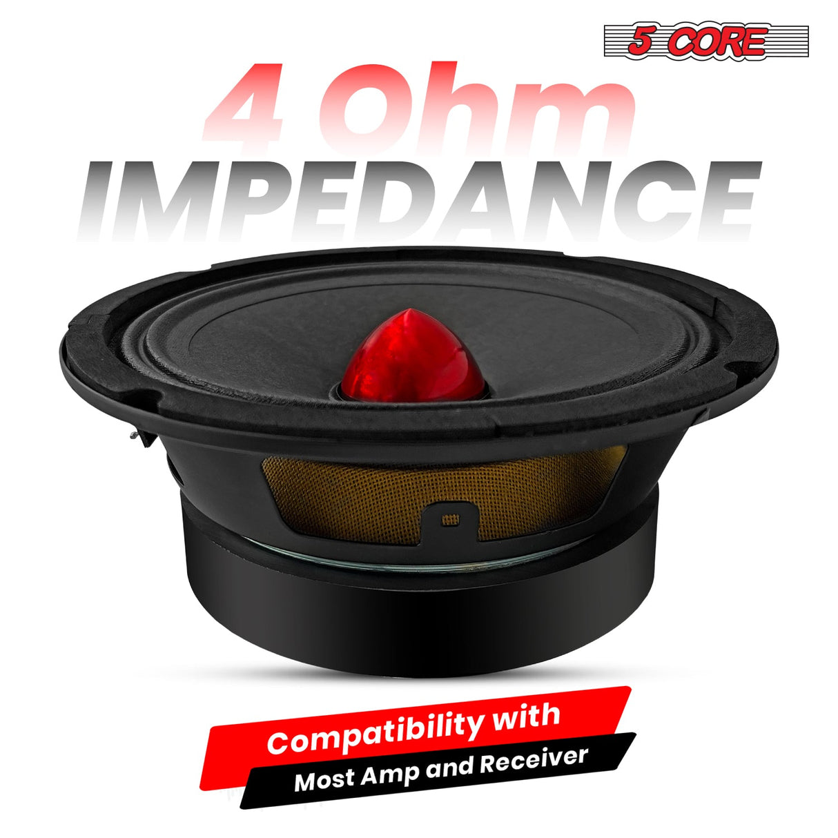 5Core 6.5 Inch Midrange Car Door Speaker 360W Subwoofer w Aluminum Bullet 4Ω Sub Woofer 1 PC