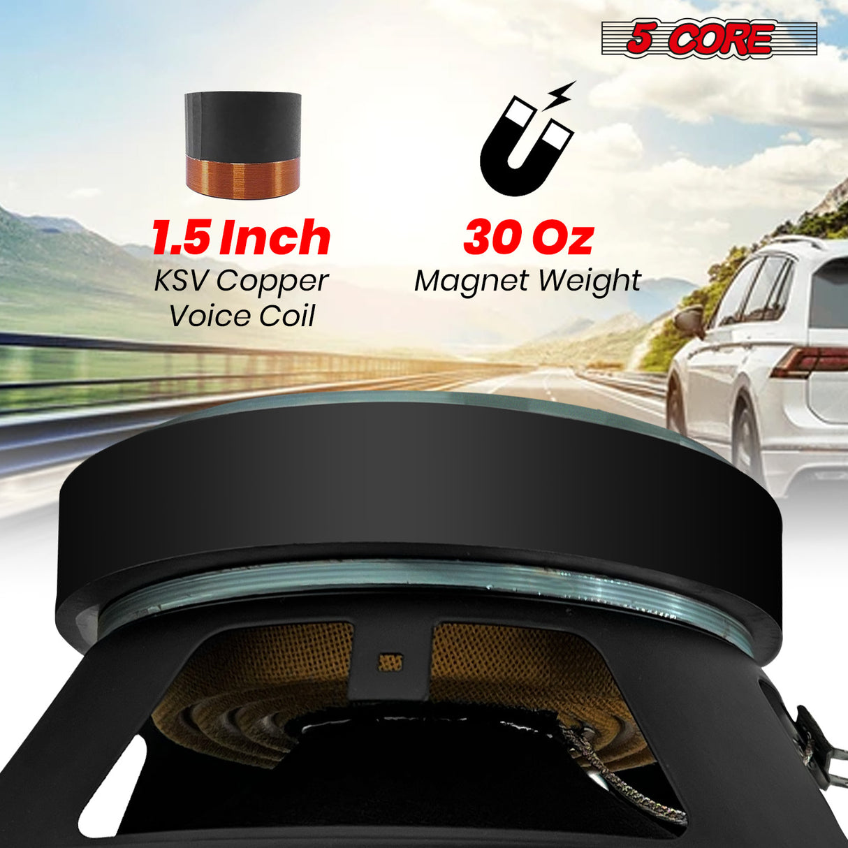 5 Core 8 Inch Midrange Speaker Pair 500W Aluminum Bullet 4 Ohm Pro Audio Slim Car Door Loudspeaker