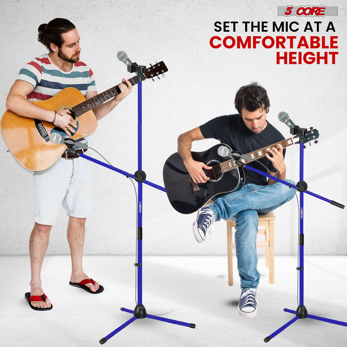 5 Core Mic Stand 2 Pcs Floor Height Adjustable Tripod Microphone Stands w Extending Telescoping Boom Arm