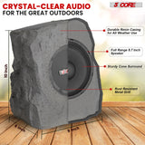 5 Core Rock Speaker Outdoor Waterproof Bluetooth Garden Speakers Solar & USB Charging RGB Colors for Patio Pool & Home