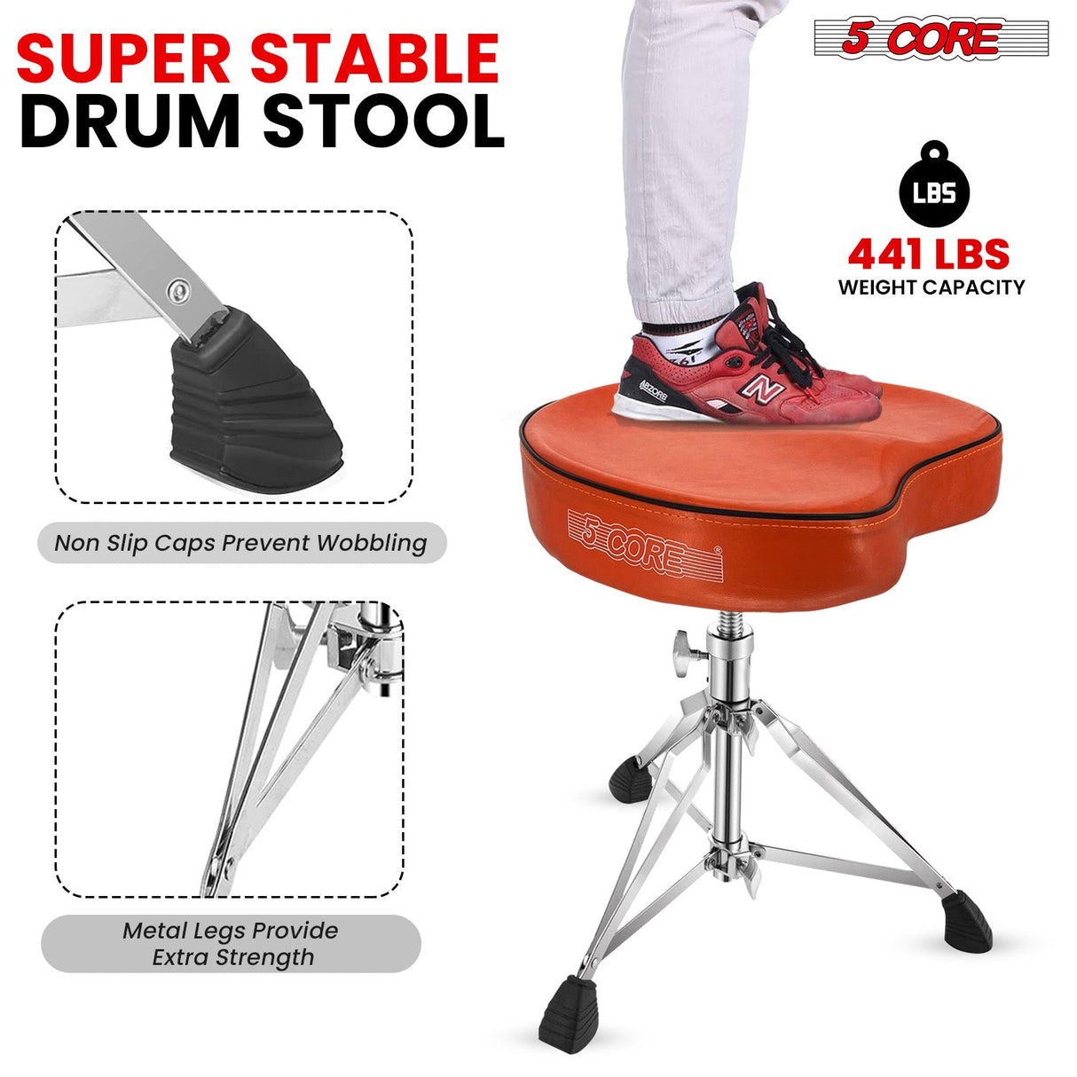 5Core Drum Throne Padded Guitar Stool Saddle Drummer Seat for Adults & Kids