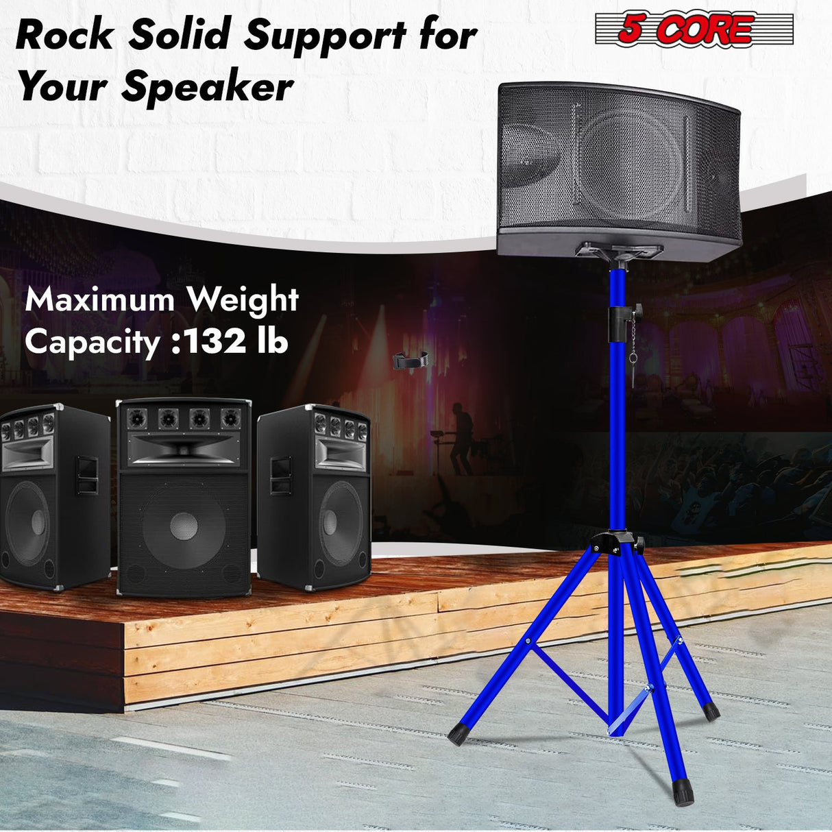 5Core Speaker Stand Tripod Tall Adjustable 72 Inch DJ Pole Mount Studio Monitor Stands BLUE 1 PK