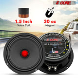 5 Core 6.5" Subwoofer Speaker Pair 360W Mid Range Car Audio Sub Woofer 4Ohm Bass Replacement Driver