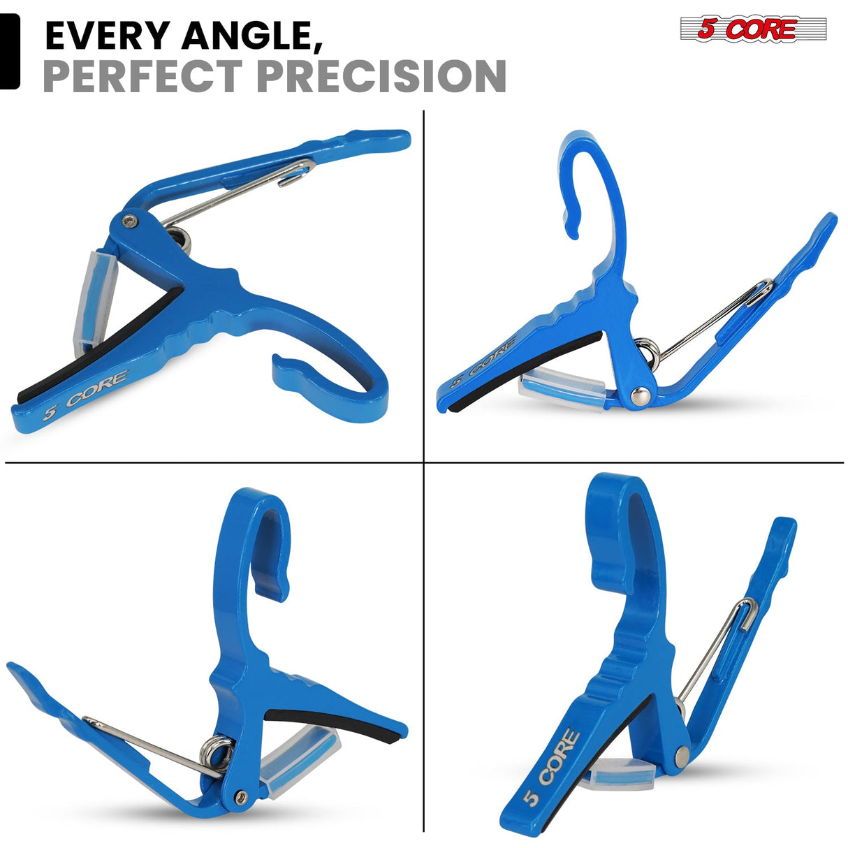 5Core Capo Aluminum Universal Guitar String Clip w Metal Spring + 6Pcs Guitar Picks + Carry Bag