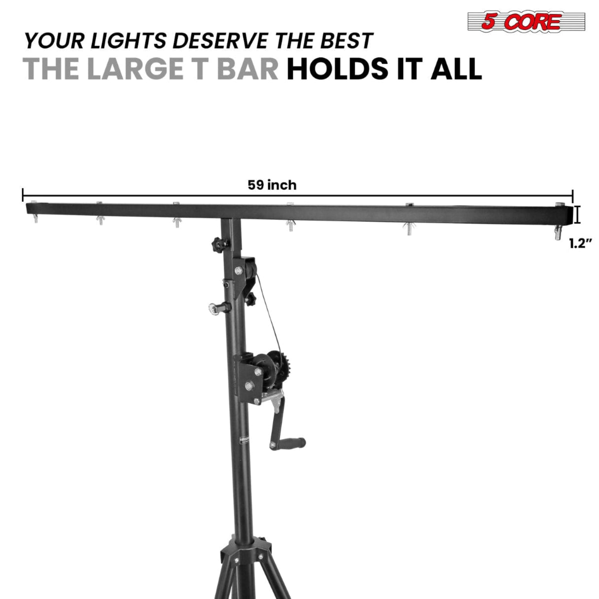 5Core DJ Light Stand Stage Lighting Truss System Hand Crank Heavy Duty Adjustable T bar Mount Tripod