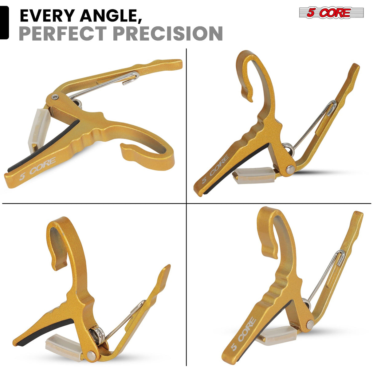 5Core Capo Aluminum Universal Guitar String Clip w Metal Spring + 6Pcs Guitar Picks + Carry Bag