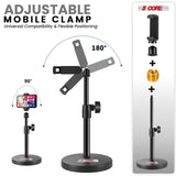 5Core 3n1 Mic Stand Desk Adjustable Table Microphone Stands w Phone Holder Mic Clip