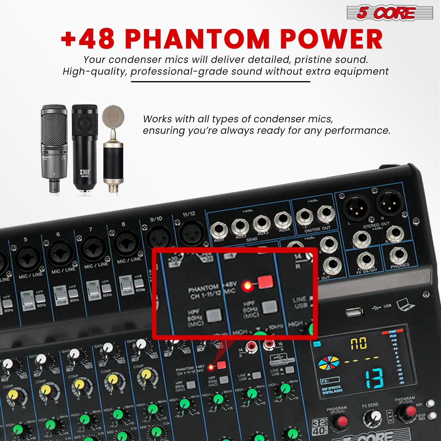 Audio Mixer 16 Channel DJ Sound Board w 24 SPX Effect - prolightsounds