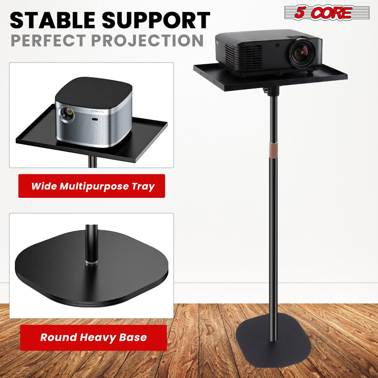 5 Core Projector Stand Floor Adjustable 66" Universal Projectors Support for Home Office & Studio