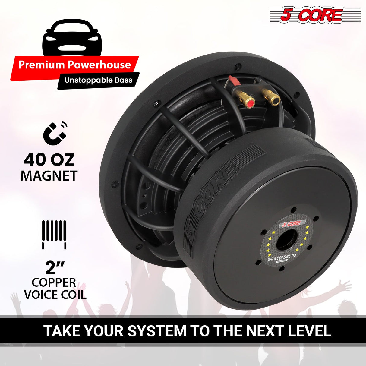 5Core 8 Inch Car Subwoofer Dual 4Ohm 1000W Component Sub Woofer Driver Aluminum Frame 8” Woofers