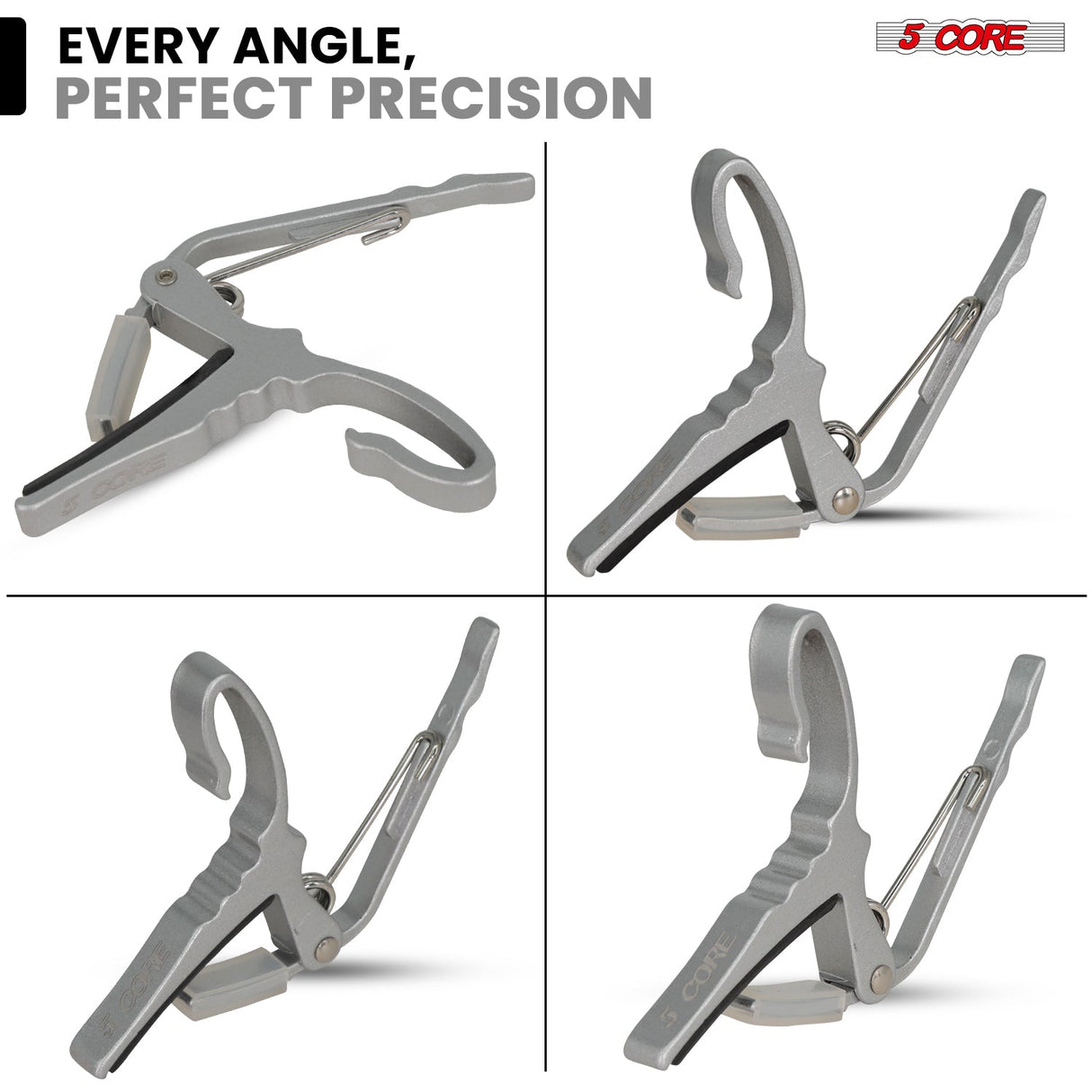 5Core Capo Aluminum Universal Guitar String Clip w Metal Spring + 6Pcs Guitar Picks + Carry Bag