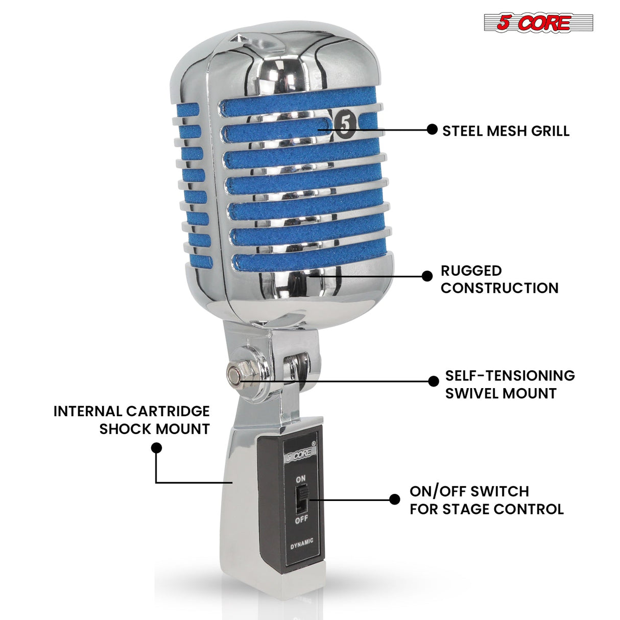5Core Vintage Microphone Classic Dynamic Professional XLR Studio Retro Style Mic BLUE