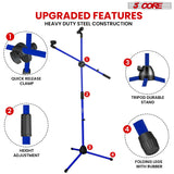 5 Core Mic Stand 2 Pcs Floor Height Adjustable Tripod Microphone Stands w Extending Telescoping Boom Arm