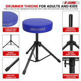5 Core Drum Throne 3" Thick Padded Memory Foam Comfortable Drummer Stool 330Lb Capacity Adjustable