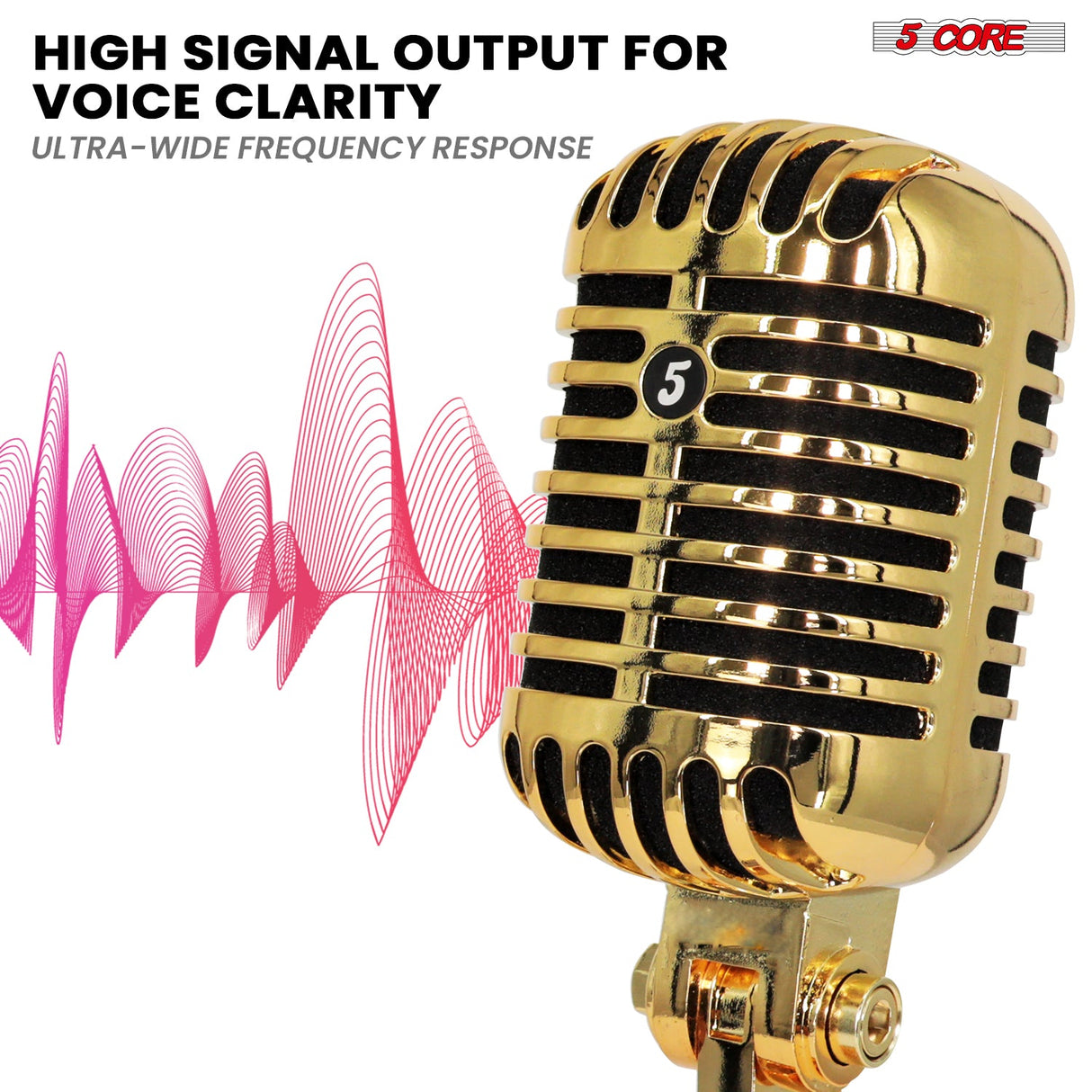 5Core Vintage Microphone Classic Dynamic Professional XLR Studio Retro Style Mic Gold