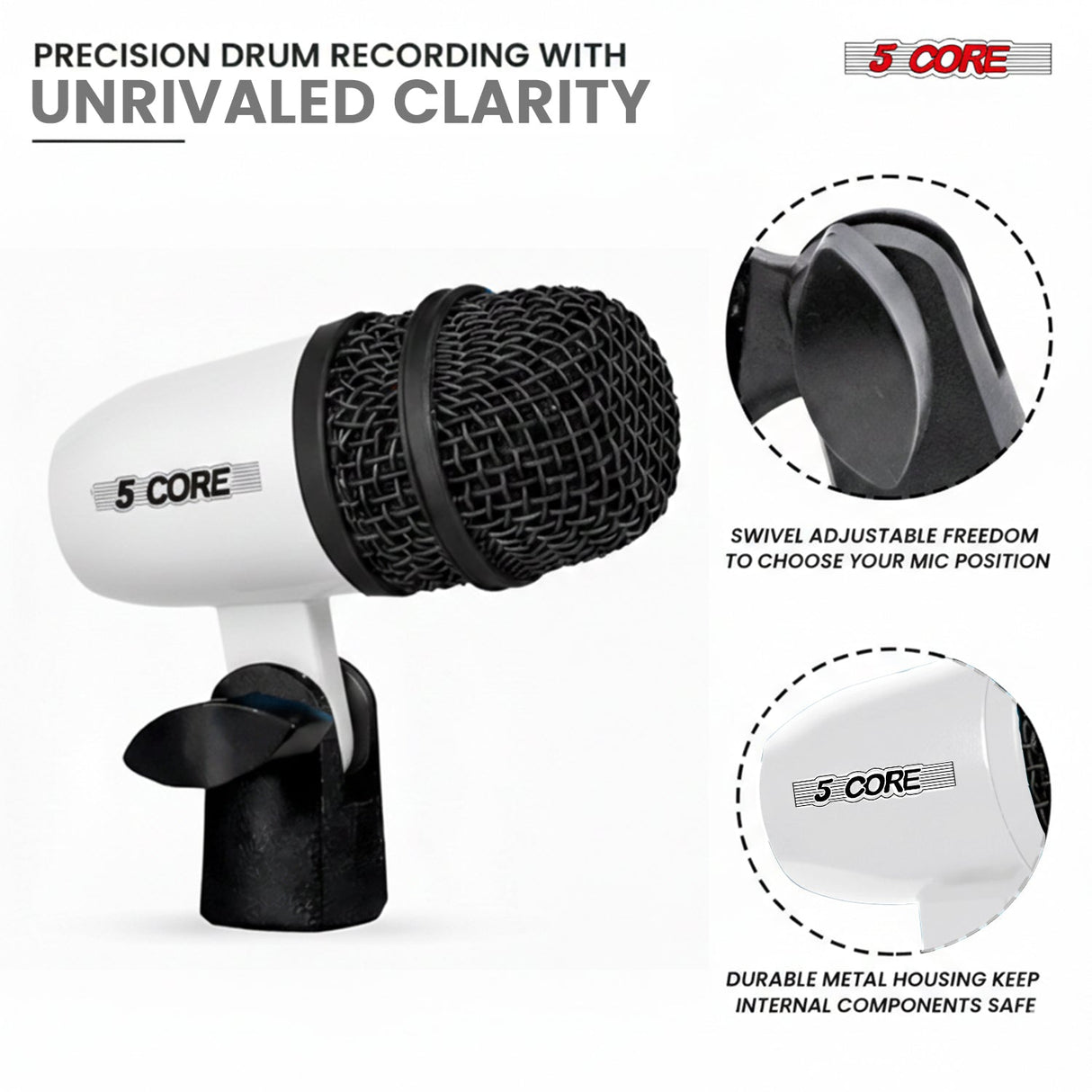5 Core Conga Mic Snare Tom Set Professional XLR Cardioid Condenser Instrument Microphone Kit